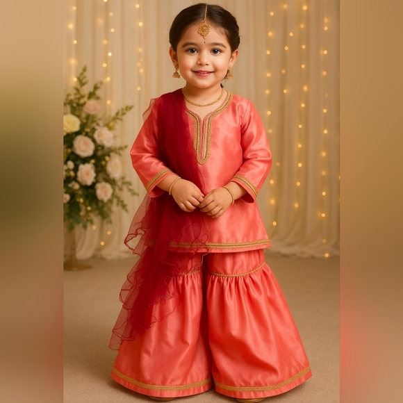 Kids 3 piece stitched gharara dress - Picture 1 of 10